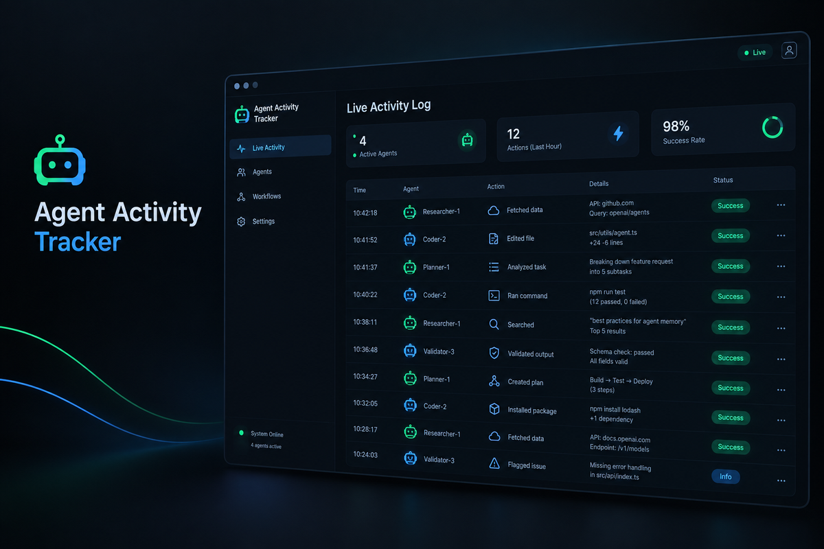 Agent Activity Tracker - developer tool dashboard